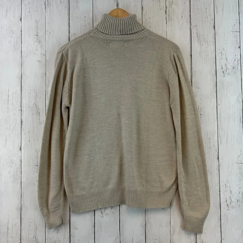 VTG Adolfo Tan Cashmere Touch Embroidered Turtleneck Knit Sweater Size Large - Picture 5 of 11